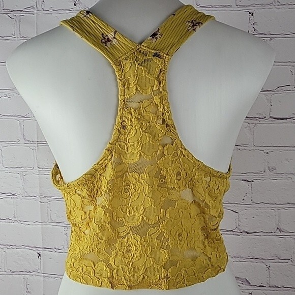 Aeropostale yellow flower print tank top with lace backing. NWT. Size XL - Picture 2 of 6